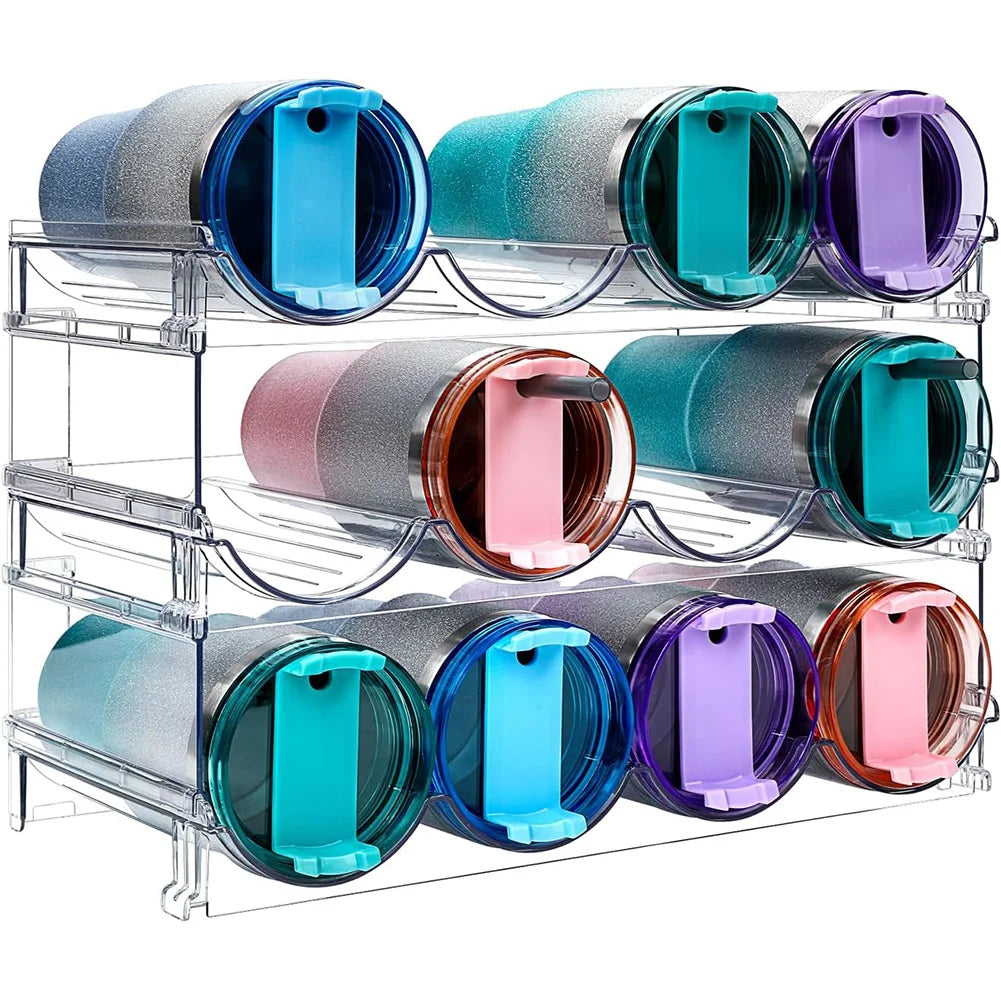 Water Bottle Organizer for Cabinet, Stackable Water Bottle Storage Rack, 2&3 Tier Water Bottle Holder for Kitchen Pantry