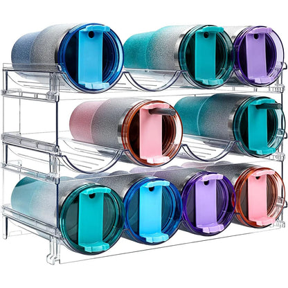 Water Bottle Organizer for Cabinet, Stackable Water Bottle Storage Rack, 2&3 Tier Water Bottle Holder for Kitchen Pantry