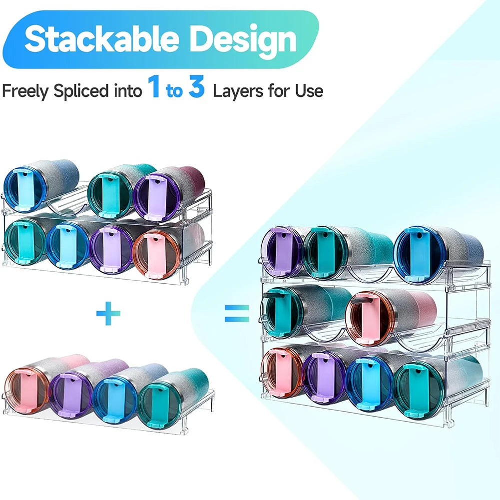Water Bottle Organizer for Cabinet, Stackable Water Bottle Storage Rack, 2&3 Tier Water Bottle Holder for Kitchen Pantry