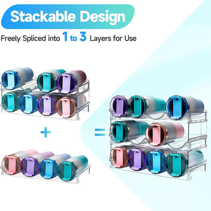 Water Bottle Organizer for Cabinet, Stackable Water Bottle Storage Rack, 2&3 Tier Water Bottle Holder for Kitchen Pantry