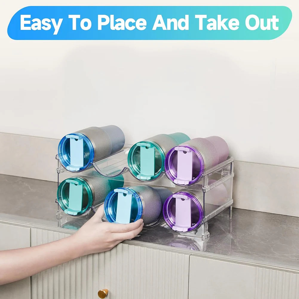 Water Bottle Organizer for Cabinet, Stackable Water Bottle Storage Rack, 2&3 Tier Water Bottle Holder for Kitchen Pantry