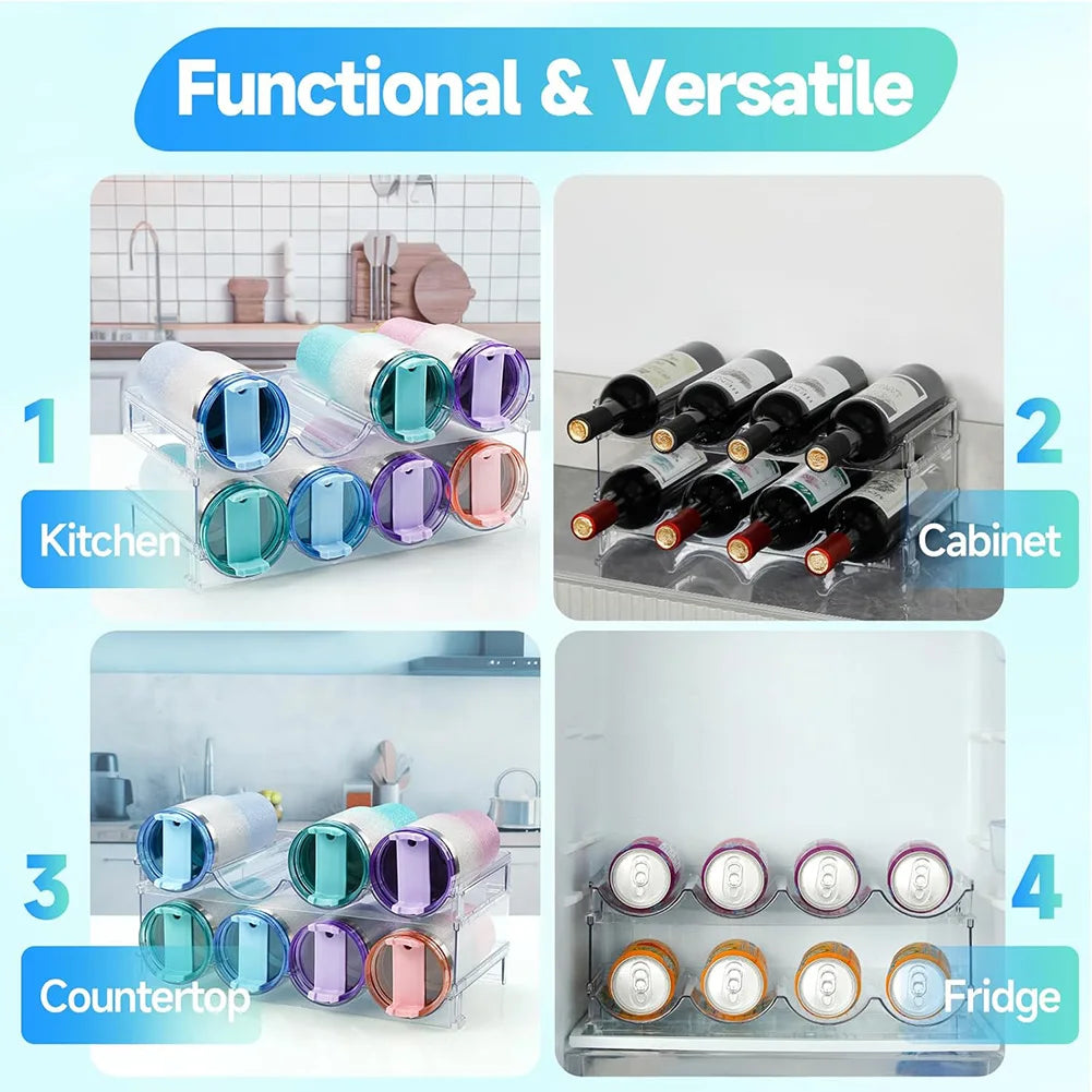 Water Bottle Organizer for Cabinet, Stackable Water Bottle Storage Rack, 2&3 Tier Water Bottle Holder for Kitchen Pantry